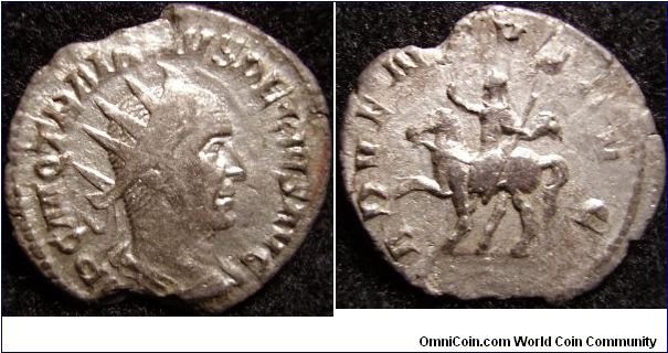 Trajan Decius AR Antoninianus
obv:radiate,draped,curiased bust right
rev:Decius on horse,raised hand with scepter