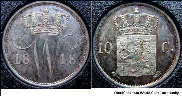 1818 10 cent Proof (no circulation strikes that year). With a mintage of 48, it's a rare and lovely little coin.