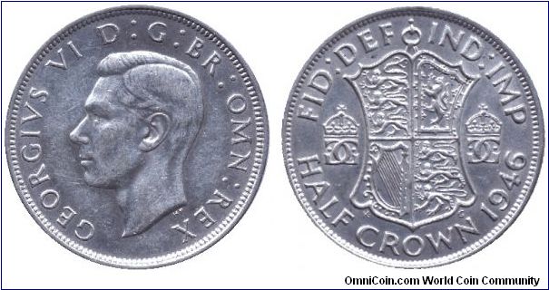 United Kingdom, 1/2 crown, 1946, Ag, King Gorge VI (1936-1952), 50% silver.                                                                                                                                                                                                                                                                                                                                                                                                                                         
