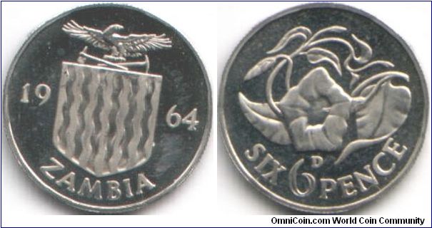 Zambia silver proof 6d from boxed set.