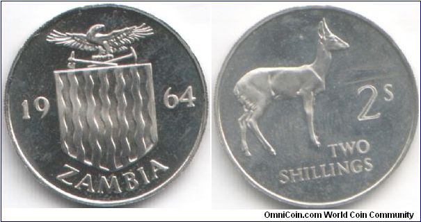 Zambia silver proof 2/- from boxed set.