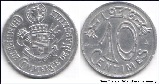 WWI Emergency money. Marseilles 10c in aluminium.