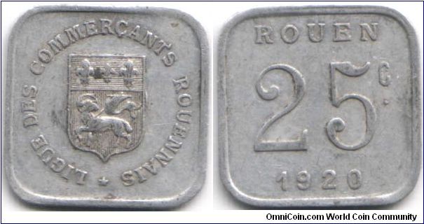 Post WWI Emergency money. Rouen 20c in aluminium.