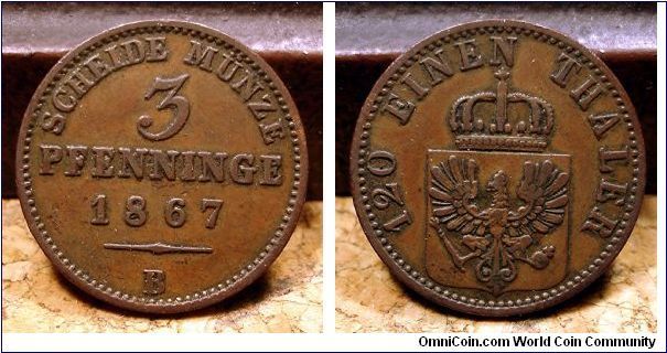 3 pfenninge or 120th of a thaler...I was told it's Prussian, thanks Saankarite.