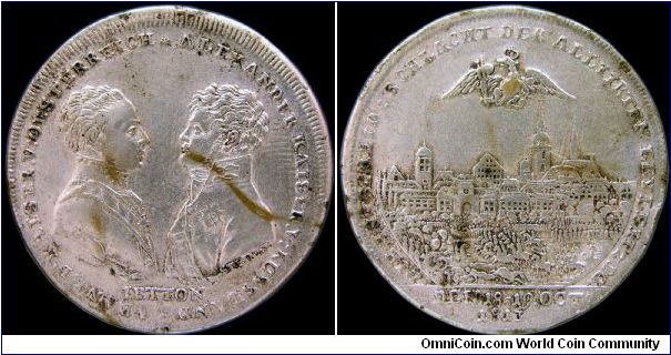 Bataille de Leipzick, Austria.

Rare in silver, as this one, common in brass and silvered brass.                                                                                                                                                                                                                                                                                                                                                                                                                  