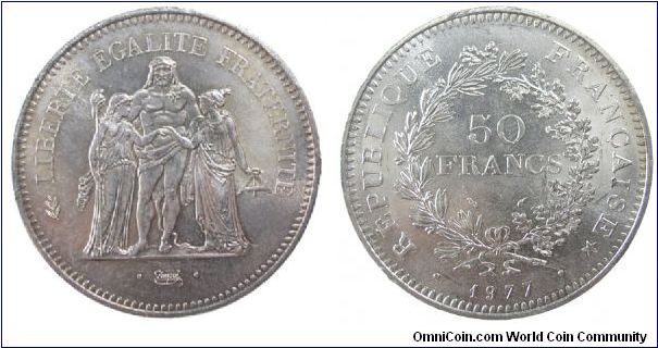1977 50 Franc
KM #941.1
.900 silver (.8682 oz)