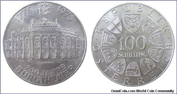 1976 100 Schilling
KM #2930 .640 silver (.4924 oz)