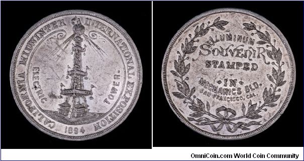 1894 California Midwinter International Exposition So-Called Dollar, Aluminum