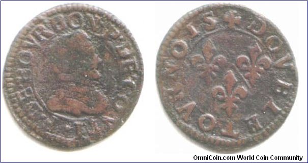 Chateau Renaud. Copper double tournois of Francois de Bourbon, Prince de Conti. Not dated but 1603-5.