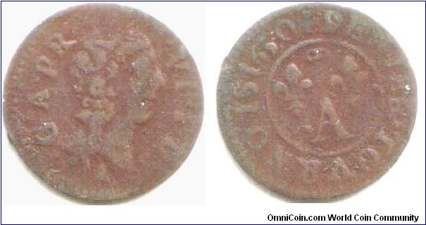 Dombes. Copper denier tournois of Gaston d'Orleans (brother of Louis XIII).