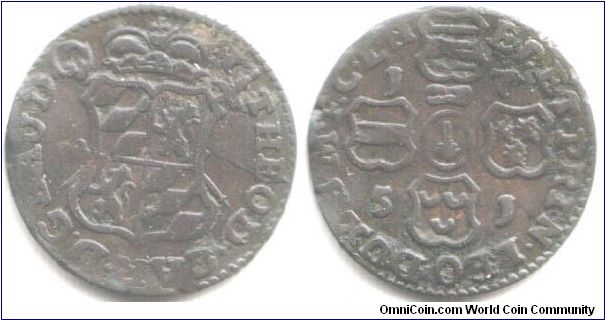 Liege. A copper Liard of Johann Theodore 1751.