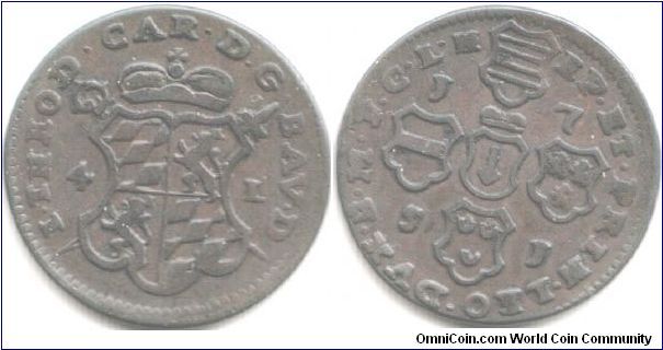 Liege. Four Liards in the name of Johann Theodore 1751.