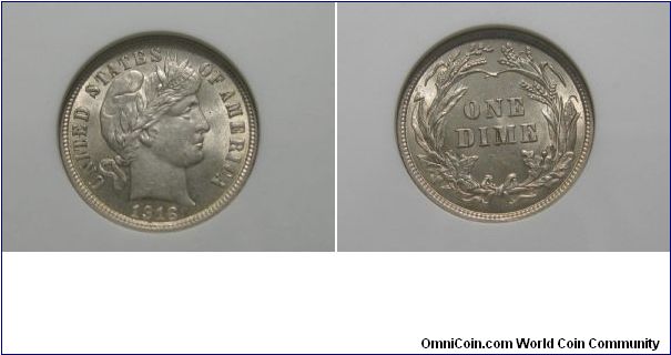 1916 Barber Dime - ANACS MS 62