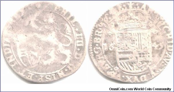Brabant. Silver 1/4 patagon dated 1645 of Phil IIII. Coinages of this location are notoriously low grade. This coin is par for the course.