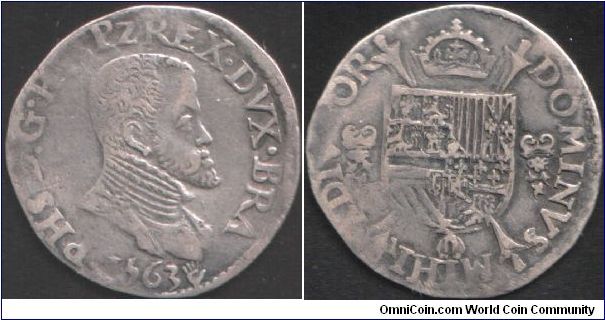 Brabant. Nice portrait of Philip II of Spain on a silver 1/2 Ducat.