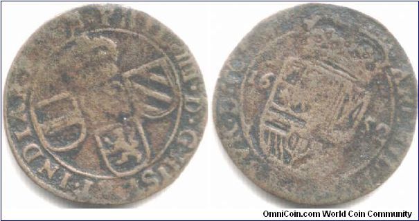 Tournai. Copper Liard of Philip IIII of Spain issued for Tournai.