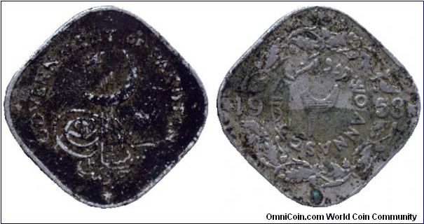 Pakistan, 2 anna, 1958, Cu-Ni, Government of Pakistan.                                                                                                                                                                                                                                                                                                                                                                                                                                                              