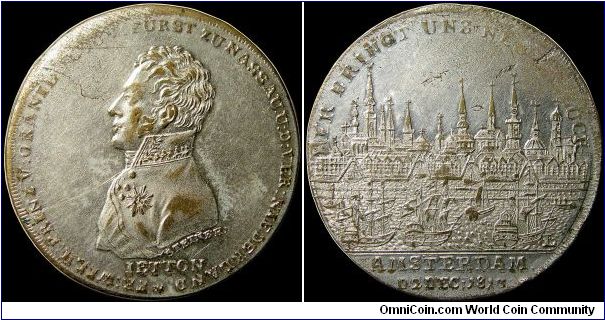 Entry of the Prince of Orange in Amsterdam, Netherlands.

Scarce.                                                                                                                                                                                                                                                                                                                                                                                                                                                 