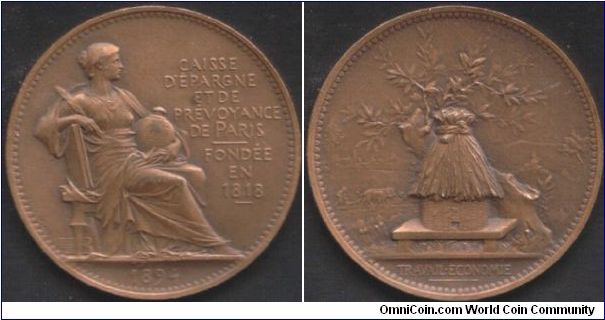 Bronze jeton de presence issued by the Paris Savings Bank.