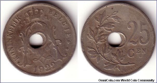 25 Centimes 1922 Dutch Legends - Centerhole Punched Offcenter