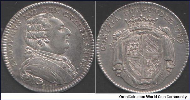 Silver jeton issued for and by the Burgundian Parliament. 1789 was the last year of issue for this and many other series of jetons, the revolution changing the political order in France.