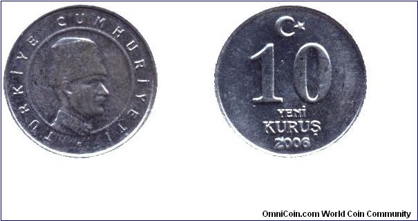 Turkey, 10 new kurus, 2006, Kemal Atatürk.                                                                                                                                                                                                                                                                                                                                                                                                                                                                          
