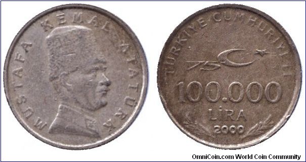 Turkey, 100000 lira, 2000, Kemal Atatürk                                                                                                                                                                                                                                                                                                                                                                                                                                                                            