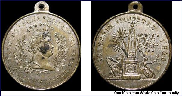 Translation aux Invalides du corps de Napoléon, France.

A cheap souvenir, silvered brass, produced at the time Napoleon's body was returned from St. Helena to France. This is an unlisted variant.                                                                                                                                                                                                                                                                                                              
