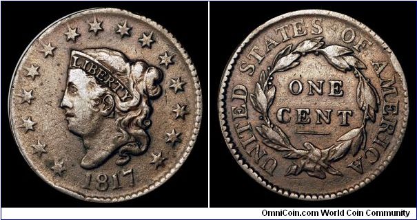 1817 U.S. Large Cent, Matron Head, N-16 Variety (15 Stars)