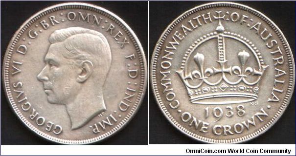 slightly scarcer 1938 Australian silver Crown.