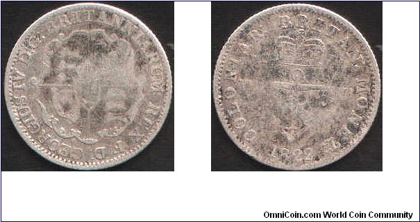 1822 $1/8th  `anchor' trade coinage for British West Indies. Flatly struck coin, but difficult to find in any grade these days.