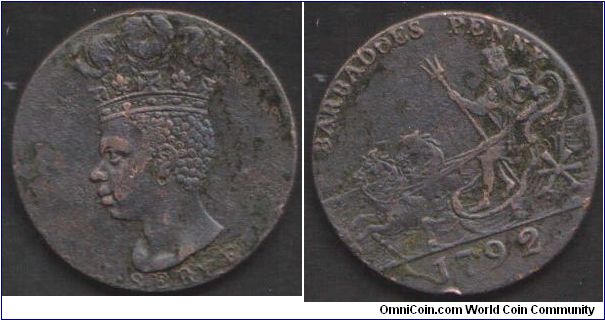 1792 Barbados 1d `Neptune' reverse