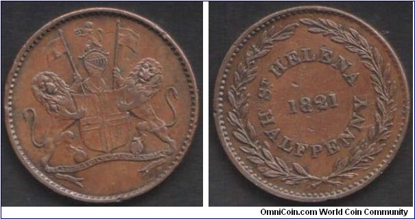 1821 St Helena (of Napoleon fame)1/2d.