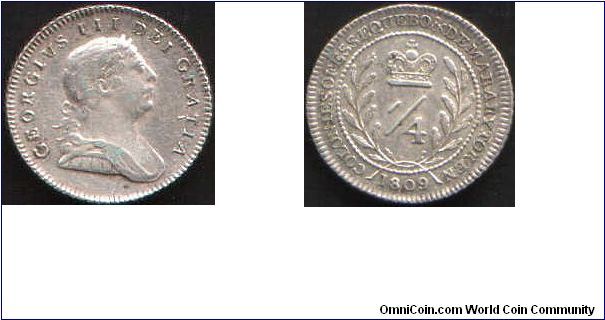 1809 George III Essequebo and Demerary Quarter Guilder.