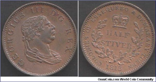 1813George III Essequebo and Demerary copper Half Stiver.