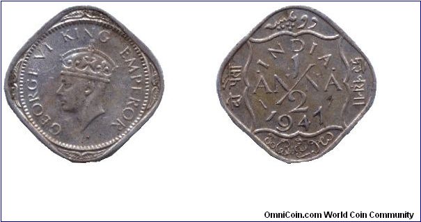 India, 1/2 anna, 1947, Cu-Ni, MM: Calcutta, King George VI.                                                                                                                                                                                                                                                                                                                                                                                                                                                         