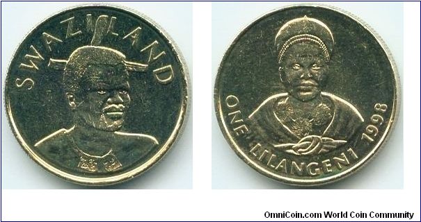 Swaziland, 1 lilangeni 1998.
King Msawati III.
Queen-Mother Ntombi.