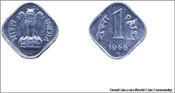 India, 1 paisa, 1966, Al, Asoka Lion pedestal.                                                                                                                                                                                                                                                                                                                                                                                                                                                                      