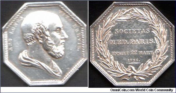 Napoleonic era silver jeton of the Medical Society of paris (College of Physicians). Aesculapius (?) or Hippocrates as some would have. `Ars Longa Vita Brevis'.