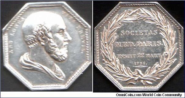 Napoleonic era silver jeton of the Medical Society of paris (College of Physicians). Aesculapius (?) or Hippocrates as some would have. `Ars Longa Vita Brevis'.