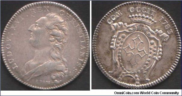 Louis XVI by Droz on a silver jeton issued for the `Comite Occitanie'(Languedoc  ). This jeton was struck with dirty dies judging by the legends and signature obverse.