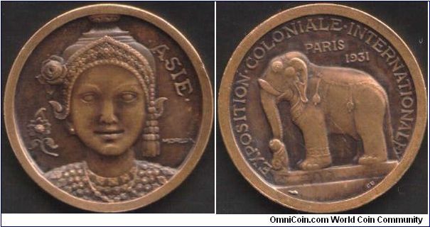 `Asie' (32mm). Struck in brass (and  chemically darkened) for the Paris International Exposition of 1931. I'm still working on obtaining a few others in the series.