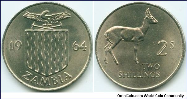 Zambia, 2 shillings 1964.
Bohor Reedbuck.