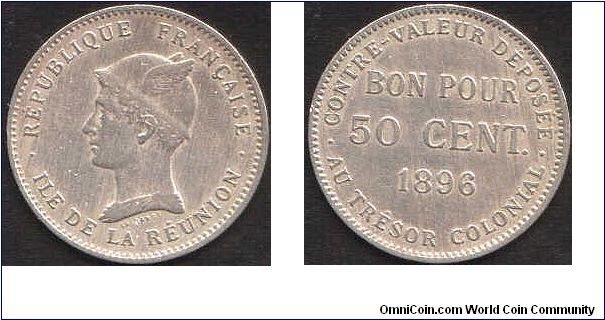 Reunion Isle 50 cents.
Reunion lies 200 miles east of Mauritius in the Indian Ocean and is actually considered to be part of France.