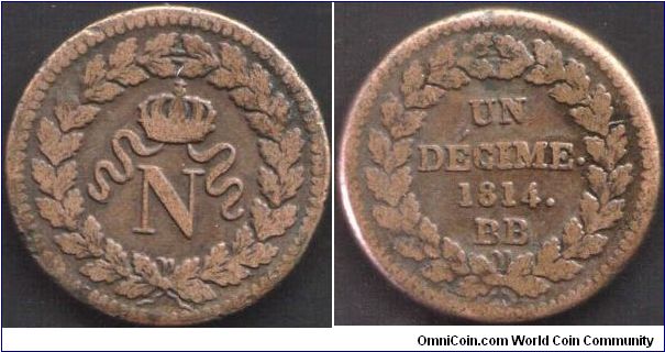 decime struck for Napoleon (Strasbourg issue).