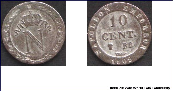 decent example of a billon 10 centimes (Strasbourg mint).