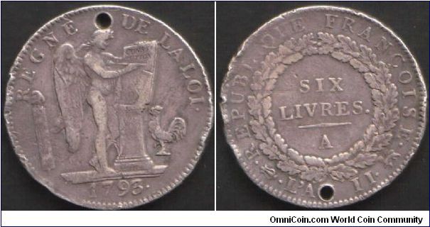 silver six livres (post Louis XVI's head lopping exercise). This example has been excavated.