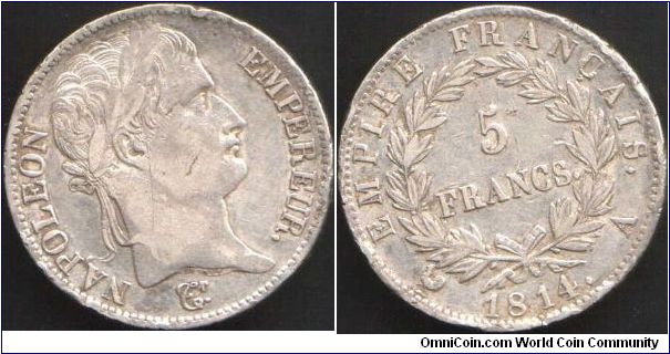 Napoleon 5 francs minted at Paris.