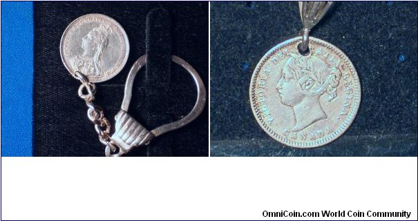 Pierced Canada 1881 10 cents mounted with a bail for a pendant.
