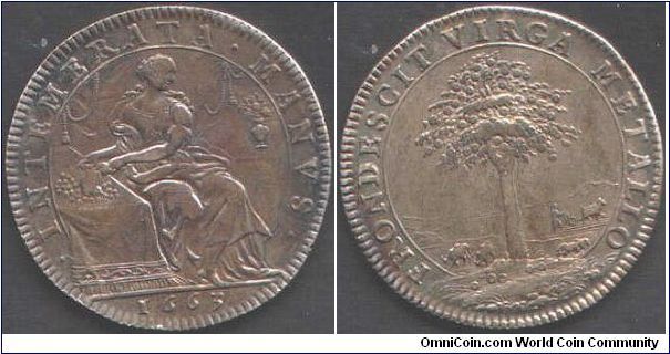 Scarce `stock' silver jeton of 1663 showing Fidelity seated (obv) and a fruit tree / pastoral scene reverse. Stock jetons were not specifically assigned to any part of the administration in order that they could be used as emergency backups in the event that someone had been overlooked or there wasn't enough `quota' jetons to go round. Some stock jetons are common as muck. Some are exceedingly rare. This type is `uncommon' :)